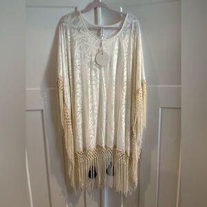 NWT! Semi-Sheer Fringe Swim Cover-Up!